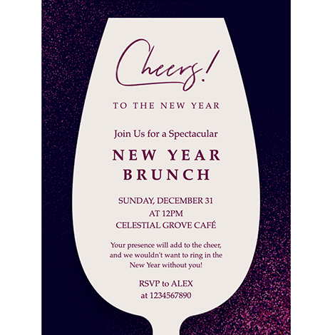 Champagne Sparkles New Year Brunch Invitation